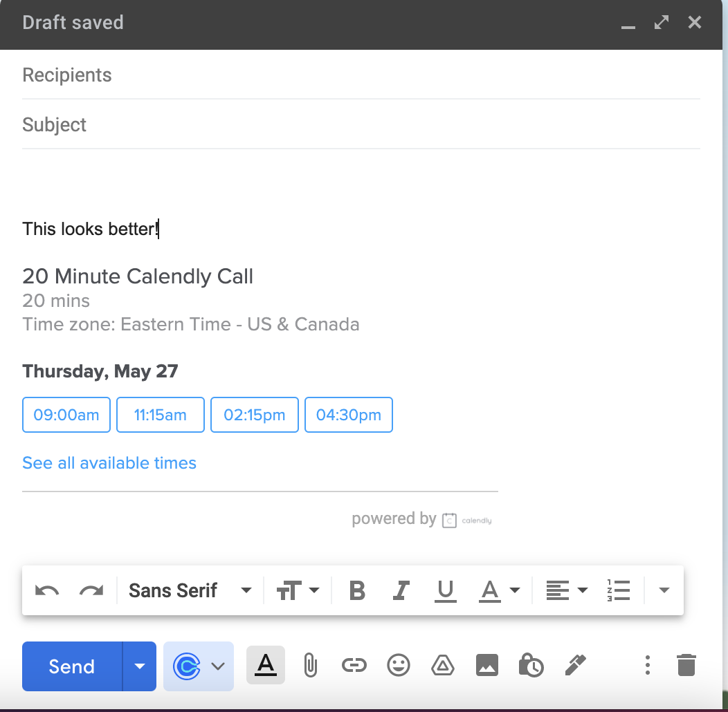 Adding Calendly times to an email Help Center