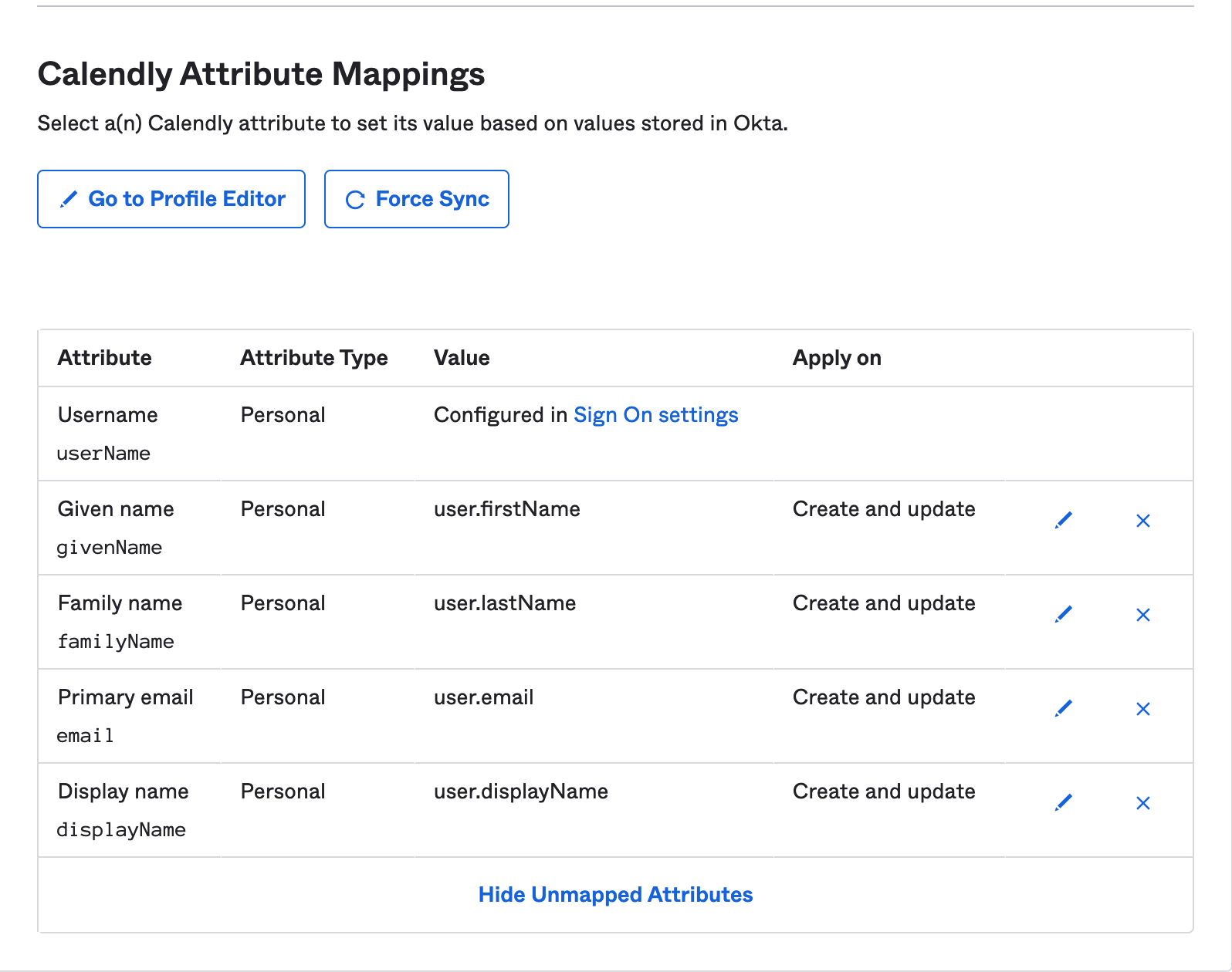 Screenshot der Attributzuordnungen